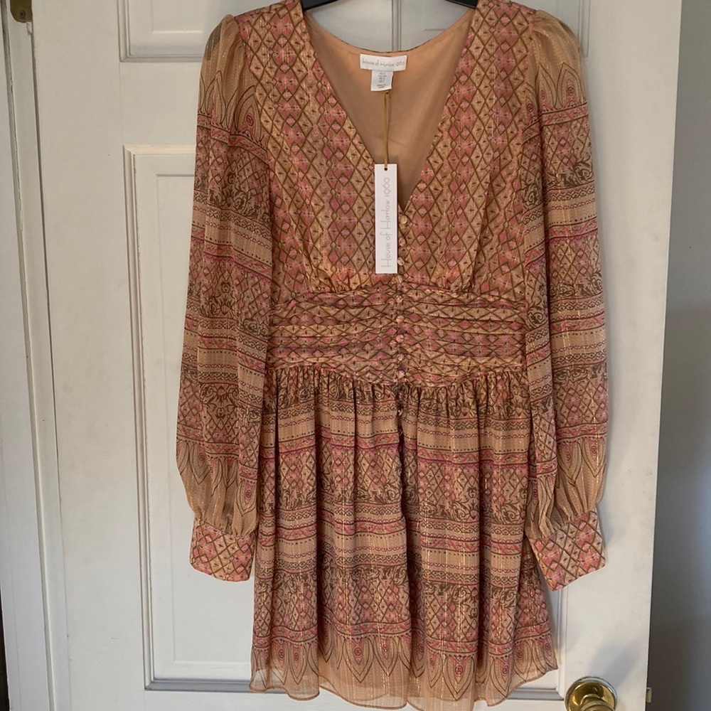 House of Harlow 1960 Shona Joy V-neck Metallic Shimmer Mini Dress Size S